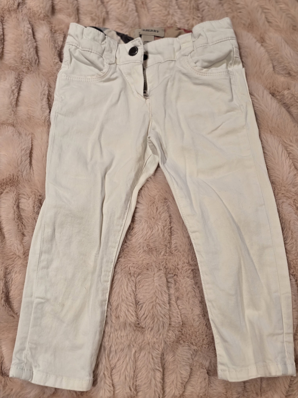Burberry White Boys' Chinos with Check Waistband Detail